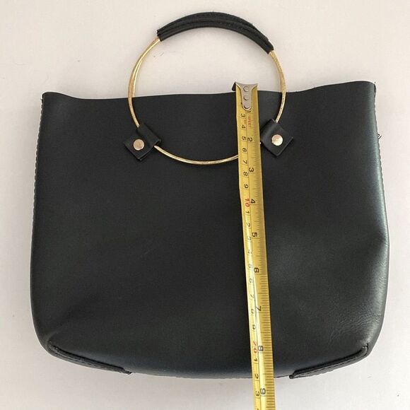 Anthropologie Black Tribe Alive Leather Gold Brass Handle Handbag - Picture 10 of 11
